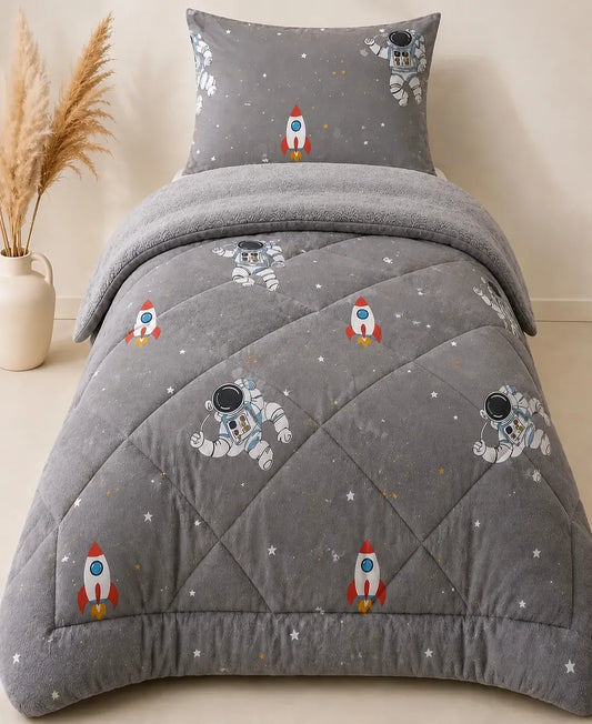 TEK KİŞİLİK 4 PARÇA WELSOFT UYKU SETİ POLARLI / ASTRONOT GRİ TK